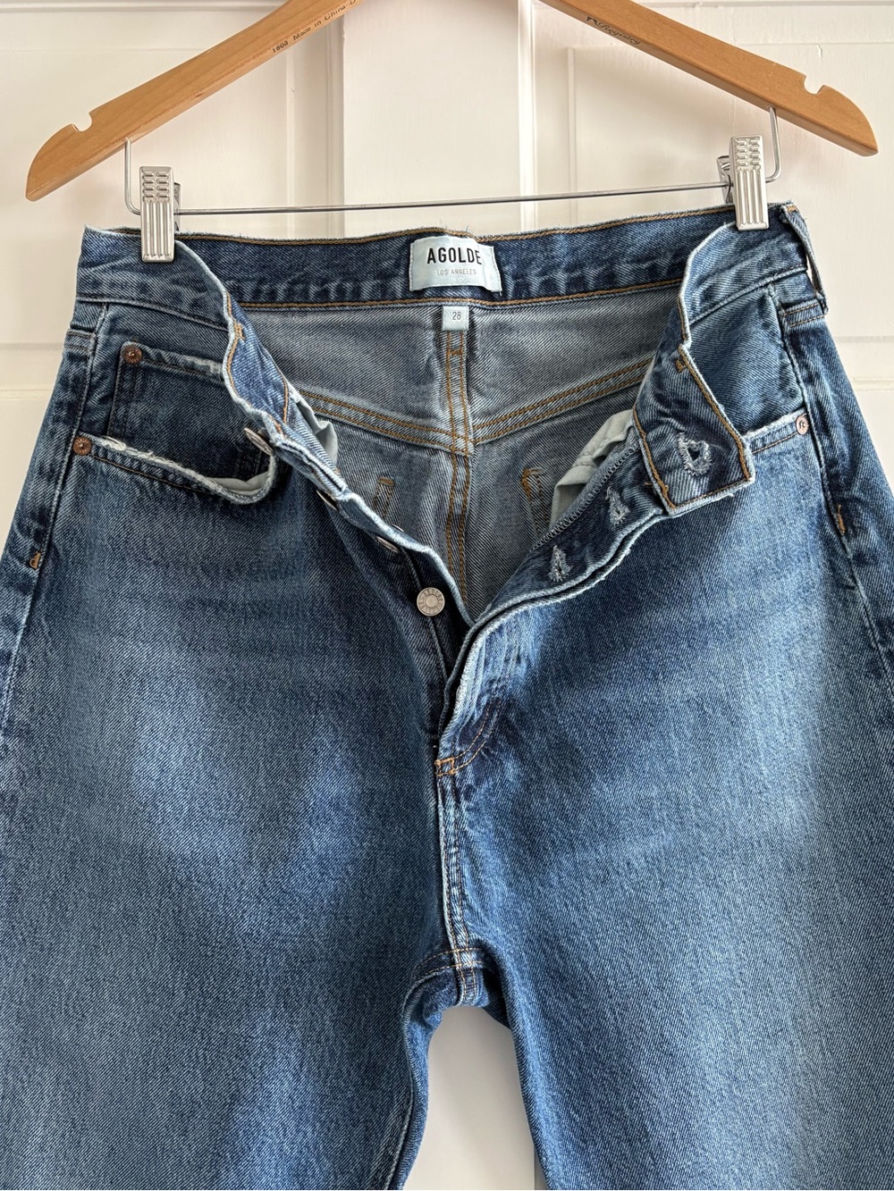 Agolde Fran Button-Fly Medium Wash Blue Jeans Size 28 - Picture 4 of 15
